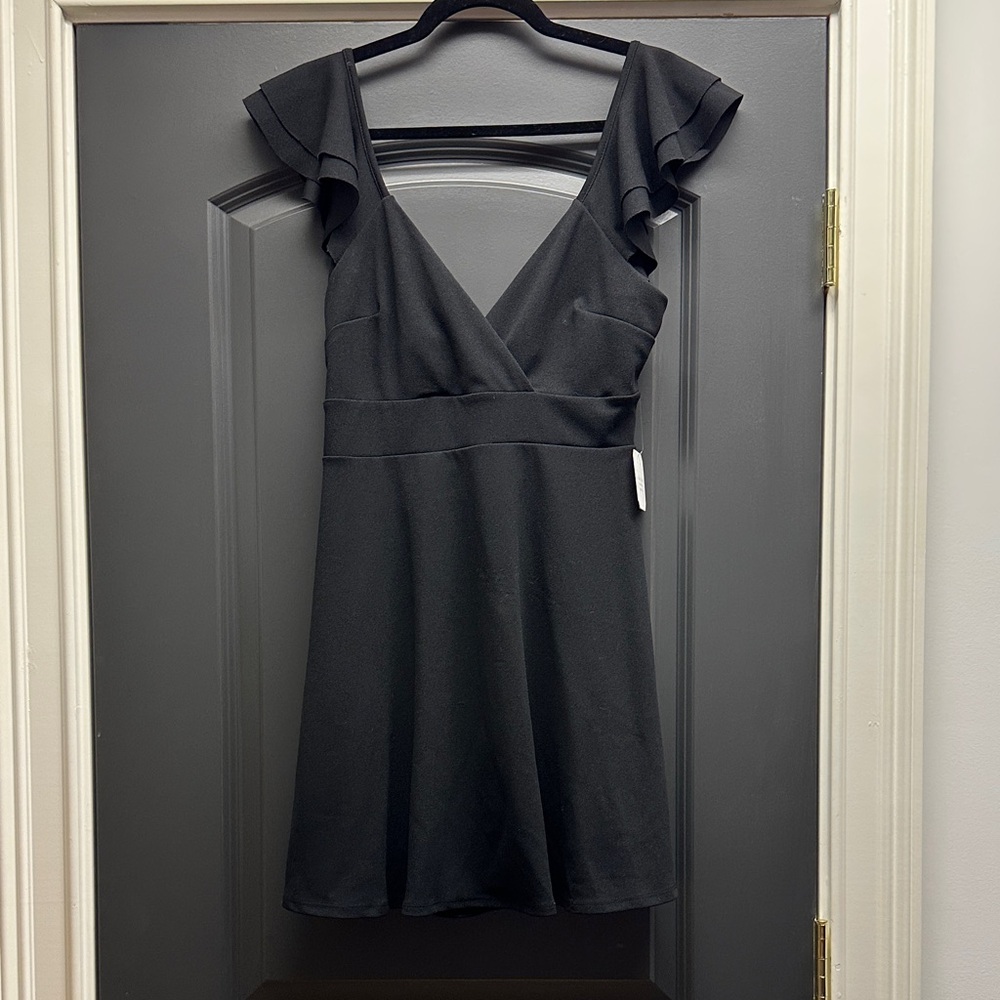 Altar'd State Black V-Neck Flutter Sleeve Mini Dress